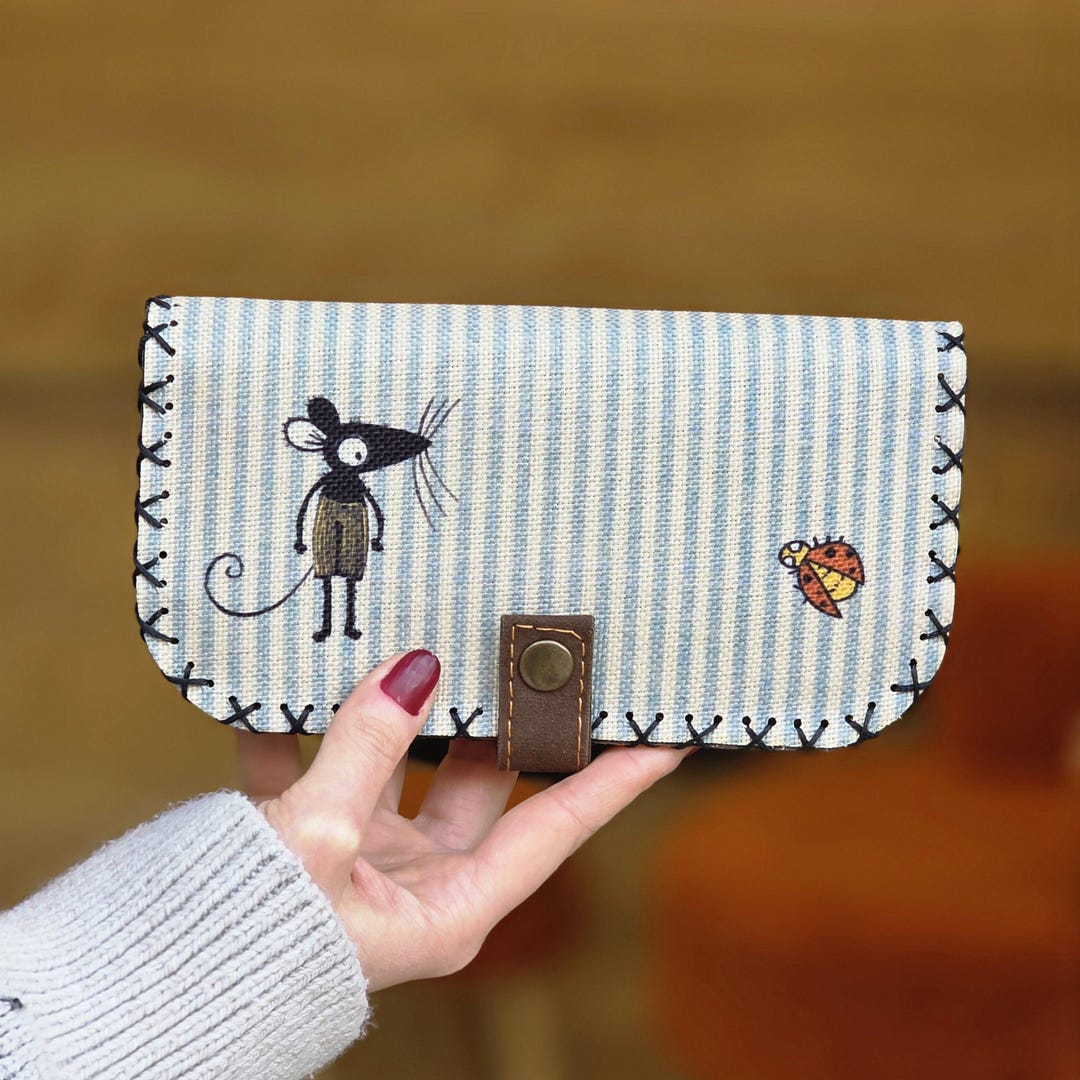 Whimsy Wallet Whimsical Mouse Ladybug Wallet Handmade Striped Faux Leather Clutch ...