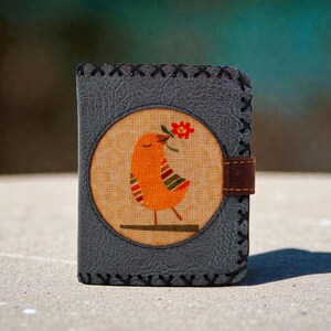 Handmade Vegan Leather Wallet Cute Yellow Bird Small Purse Faux Leather Phone Card Holder Vintage Animal Clutch Unique Artisan Gift Her image 6