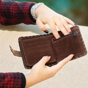 Handmade Vegan Leather Wallet Cute Yellow Bird Small Purse Faux Leather Phone Card Holder Vintage Animal Clutch Unique Artisan Gift Her image 15