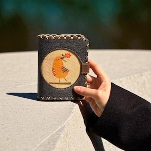 Handmade Vegan Leather Wallet Cute Yellow Bird Small Purse Faux Leather Phone Card Holder Vintage Animal Clutch Unique Artisan Gift Her image 11