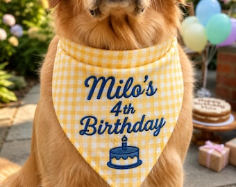 Personalized Dog Birthday Bandana, Pet Party Outfit, Custom Embroidered Pet Birthday Scarf, Green Striped Puppy Bandana,Birthday Dog Outfits