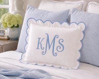 Personalized Monogram Pillow Cover Custom Embroidered Nursery Pillowcase Scalloped Baby Name Cushion Initial Room Decor Baby Shower Gift