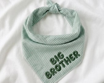 Big Brother/Big Sister Dog Bandana, Pregnancy Announcement Pet Scarf, Green Striped Puppy Bib, New Baby Reveal Dog Outfit
