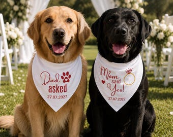 Custom Embroidered Dad Asked Mom Said Yes Wedding Dog Bandana, Pet Bandana Outfit, Wedding Announcement, Custom Dog Lovers Gift
