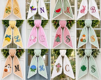 All-Season Wreath Sash Bundle, Choose 4, 6 or 8 Year-Round Holiday & Everyday Door Decor, Custom Monogrammed Wreath Sashes, With Ric Rac