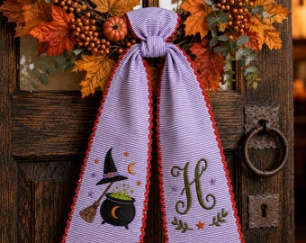 Personalized Embroidered Pumpkin Wreath Sash, Custom Fall Wreath Bow with Monogram, Thanksgiving Front Door Decor, Autumn Seasonal Gift