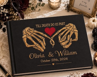 Personalized Gothic Wedding Guest Book, Embroidered Ghost Guest Book, Bridal Sign In Album, Fall Wedding Gift, Spooky Season Keepsake