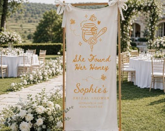 She Found Her Honey Banner, Bee Bridal Shower Decor, Custom Linen Bachelorette Sign, Rustic Engagement Party Welcome Sign