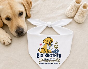Custom Big Brother Promoted  Bandana, Pet Party Outfit, Embroidered Pet Birthday Scarf, Green Striped Puppy Bandana,Birthday Dog Outfits