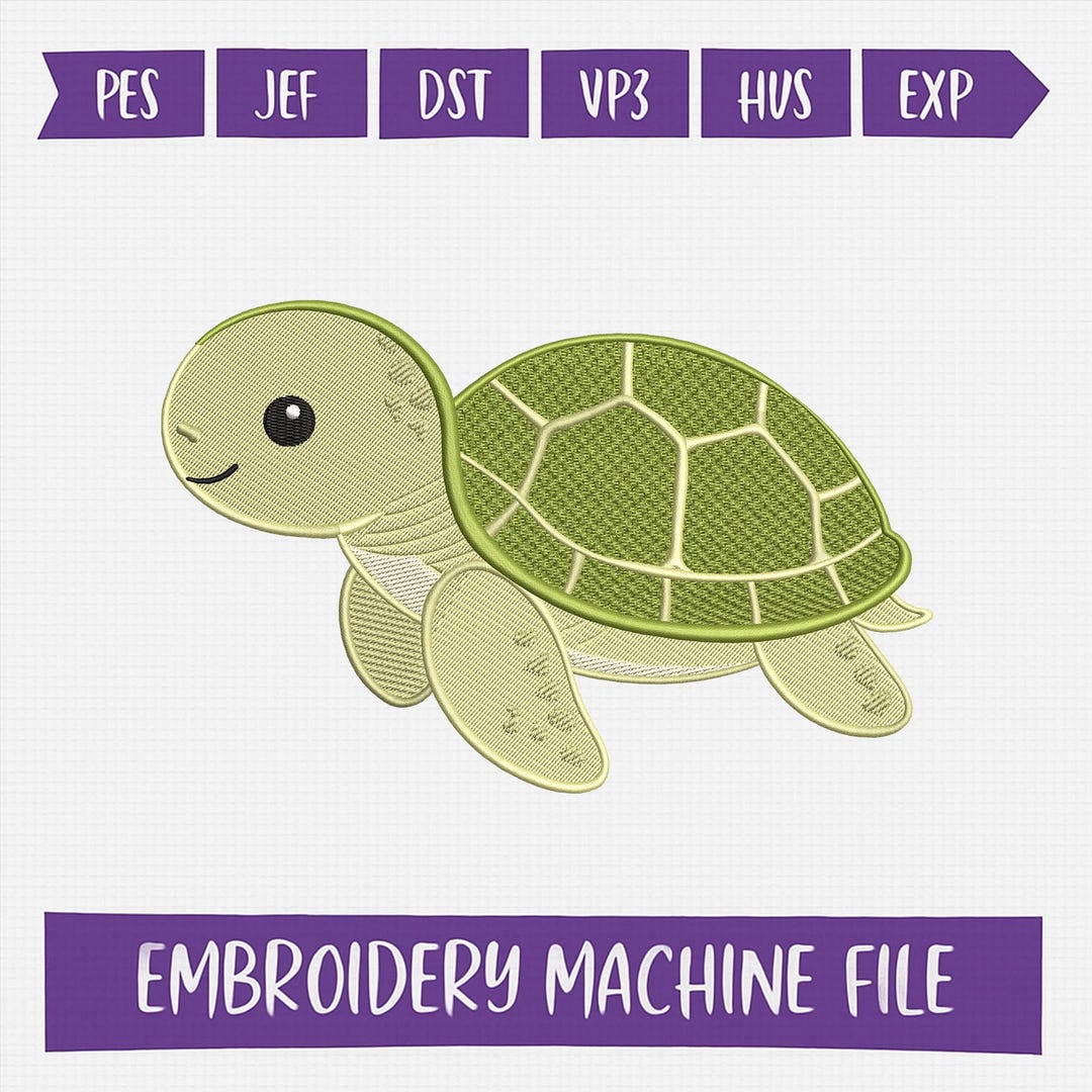 Cute Turtle Embroidery Design, Sea Turtle Animal Embroidery File, Ocean ...