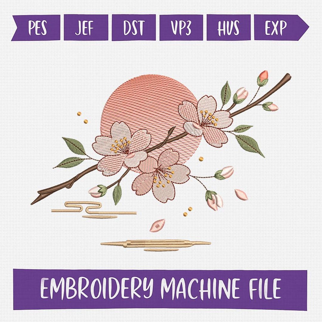Cherry Blossom Embroidery Design, Sakura Flower Branch Embroidery File ...