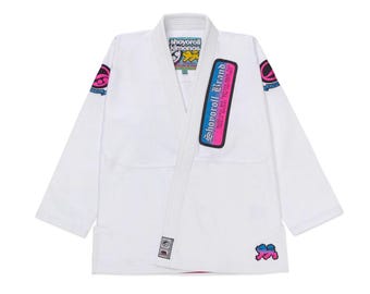 Shoyoroll Lotto n. 149: Kimono da jiu-jitsu bianco sfumato retrò, uniforme da grappling con borsa