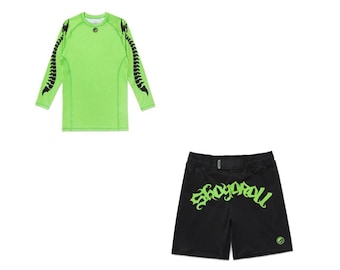 Completo Shoyoroll Tribal composto da rash guard e pantaloncini / Abbigliamento da palestra performante per BJJ No-Gi.
