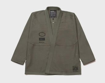 Shoyoroll Batch114 RVCA x DPM Kimono da jiu-jitsu verde oliva con borsa, uniforme da grappling con borsa.