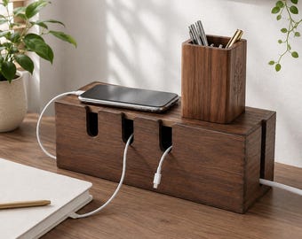 Personalized Wood Cable Management Box,Cord Organizer,Wire Hider Box,Cable Holder,Desk Organizer,Office Decor,Minimalist Home improvement