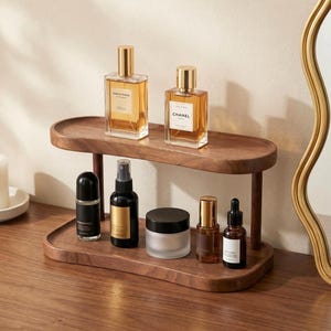 Mothers Day Gift,Wedding Gift,Handcrafted Oak Vanity Stand,Cosmetics Storage Tray Shelf,Wooden Makeup Brush Organizer,Makeup Storage