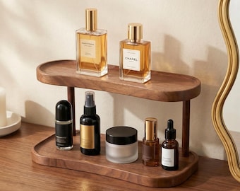 Mothers Day Gift,Wedding Gift,Handcrafted Oak Vanity Stand,Cosmetics Storage Tray Shelf,Wooden Makeup Brush Organizer,Makeup Storage