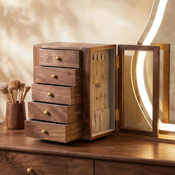 Wedding Gifts for Her, Personalized Gift, Custom Rotating Jewelry Box, Solid Wood Double Door Organizer, Multiple Jewelry Storage