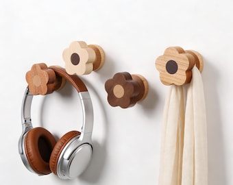 Mothers Day Gift,Wooden Flower-Shaped Coat Hooks-Single Hooks,Decorative Wall Hangers for Jackets,Hats,Bags,Perfect for Entryway or Home
