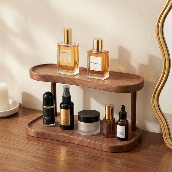 Mothers Day Gift,Wedding Gift,Handcrafted Oak Vanity Stand,Cosmetics Storage Tray Shelf,Wooden Makeup Brush Organizer,Makeup Storage