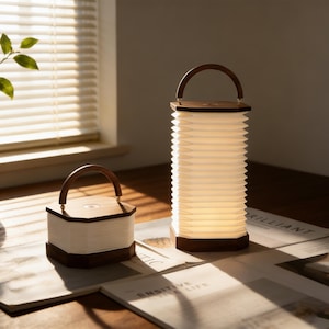 Lámpara plegable de madera con forma de ola para el Día del Padre, lámpara de mesita de noche minimalista moderna, farol ambiental plegable, decoración estética para el hogar, regalo de inauguración de casa