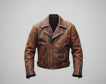 Handmade Distressed Brown Cowhide Leather Biker Jacket | Cafe Racer Style