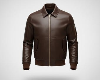 メンズ ヴィンテージスタイル ダークブラウン レザー A-2 フライト