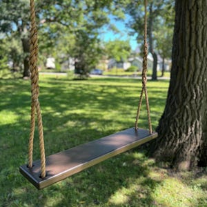 Dark Brown Stained Double Swing | Porch Swing| Bench Swing | Adult Swing | Child Swing | Two person Tree Swing | Rope Swing | Classic Swing