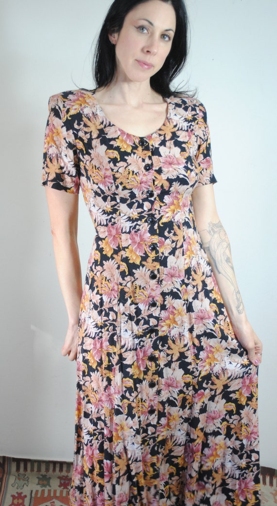 vintage 90s floral long dress button 