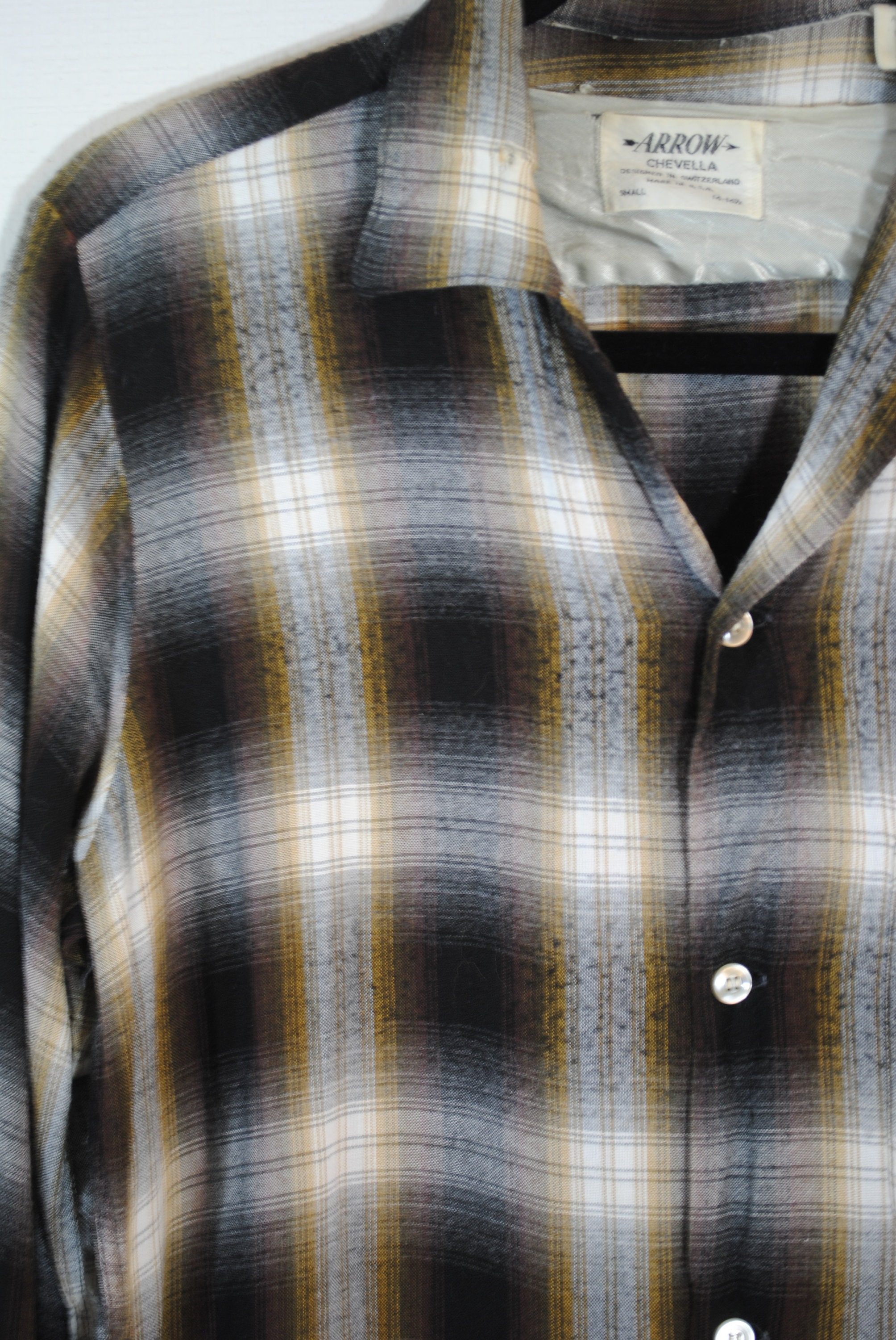 Buy 50s 60s Shadow Plaid Arrow Chevella Rayon Flannel Button Shirt