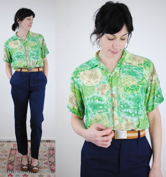 Aloha National vintage rayon green 40s 50s Hawaiia