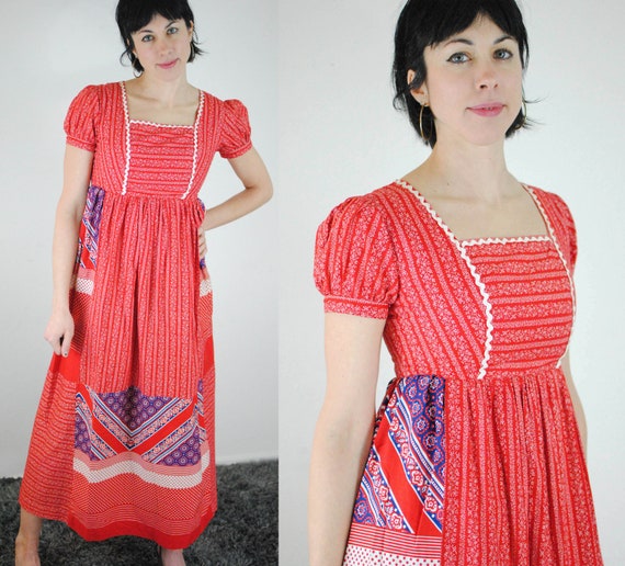 Vintage prairie maxi dress empire waist calico pri