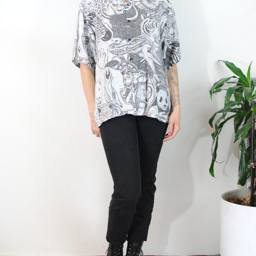 Cactus Club black white all over print animal shirt shops blouse zoo animals safari shirt screen print