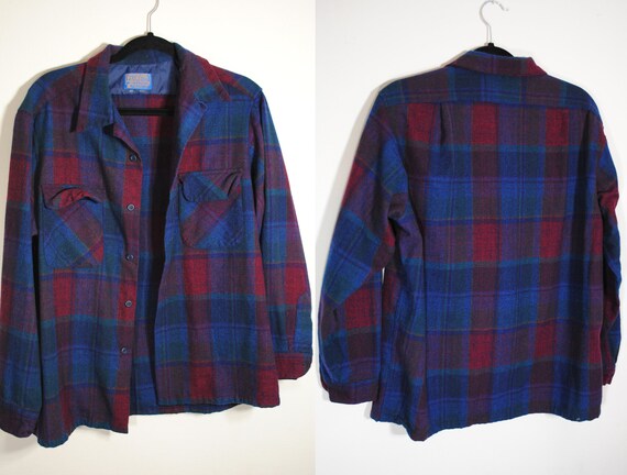 Vintage Pendleton plaid button up flannel wool 60s
