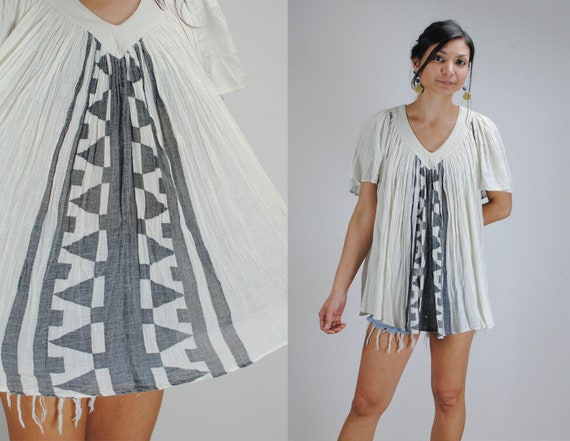 AMERIKAN CLIMAX mini tunic cotton gauze gray and w