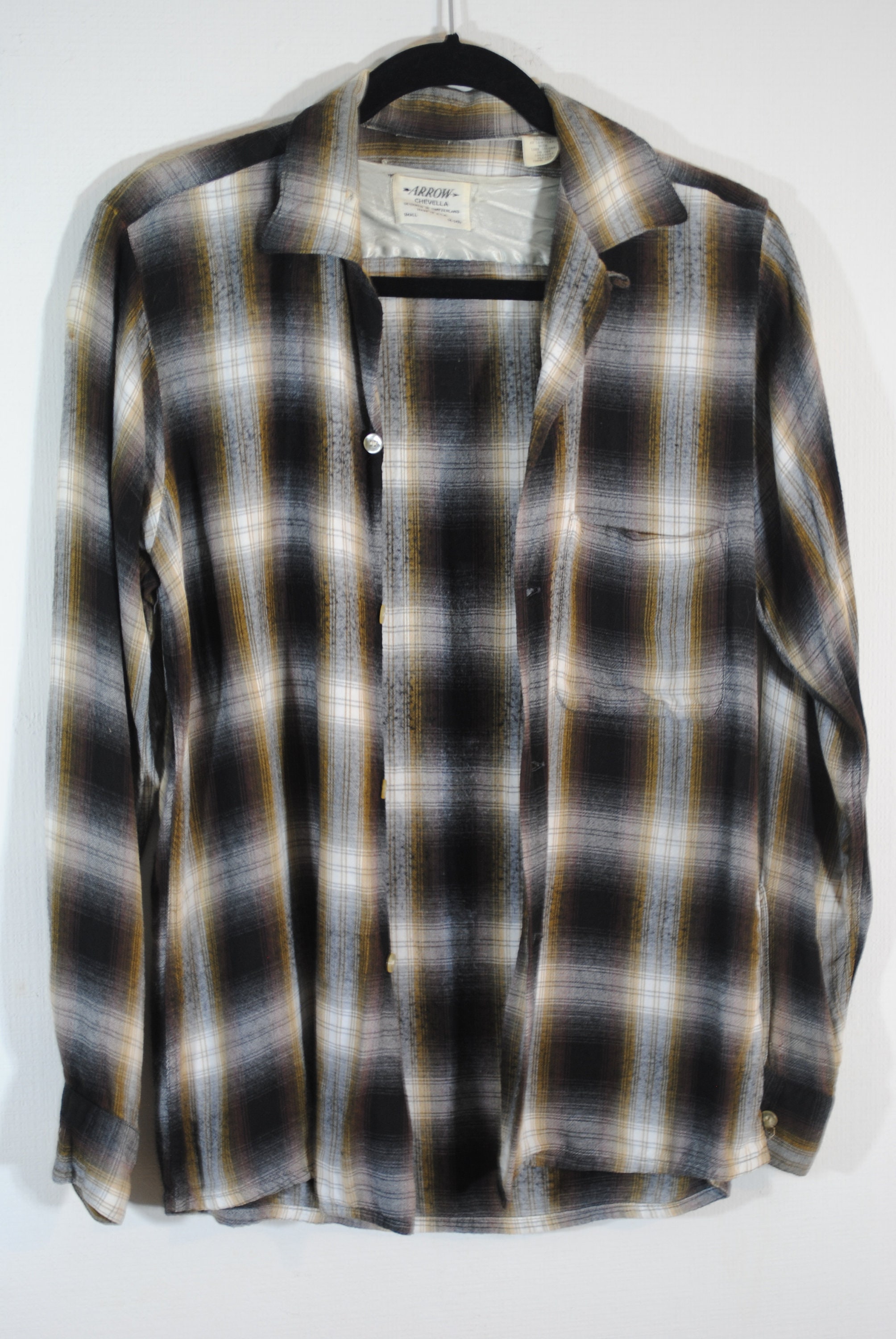 Buy 50s 60s Shadow Plaid Arrow Chevella Rayon Flannel Button Shirt