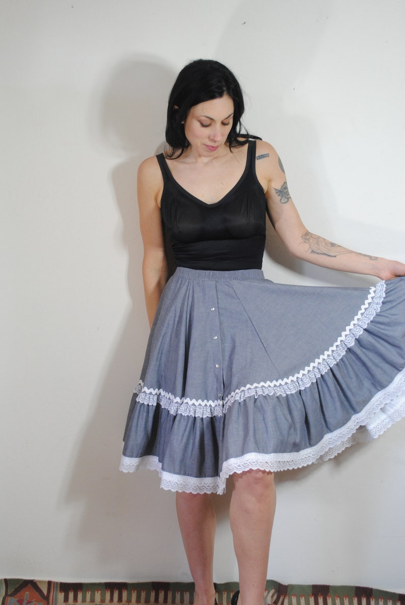 Rockmont Ranchwear cowgirl skirt full circle country western rockabilly swing skirt eyelet lace pearl button detail NWT