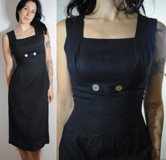 40s 50s sleeveless linen dress middle metal zip ba