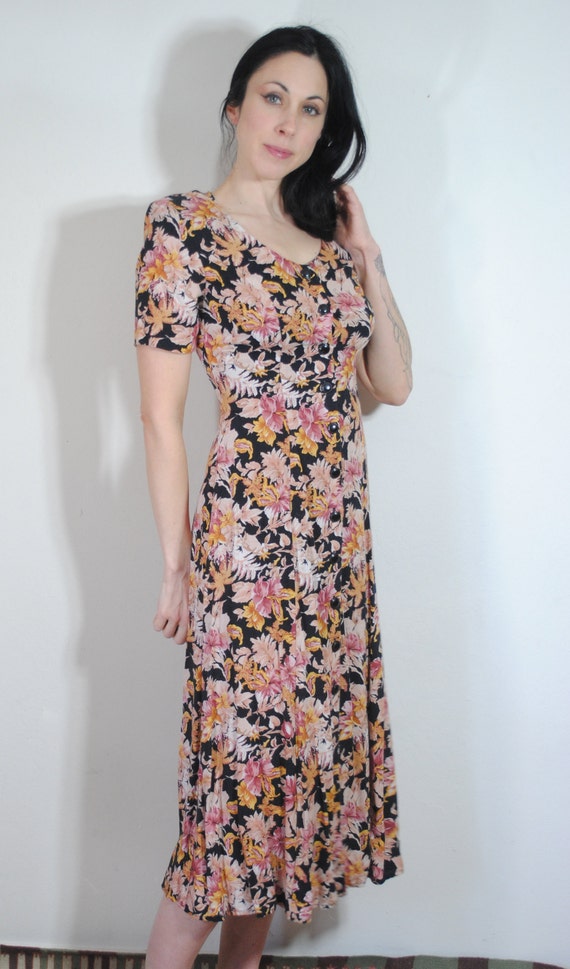 vintage 90s floral long dress button 