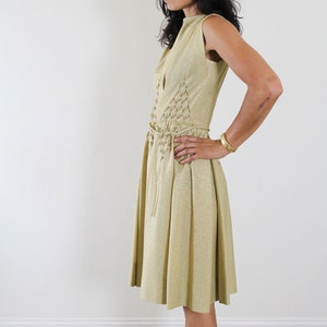 60s Carlye brand gold party dress sparkle glitter high neck sleeveless small cocktail New Years small belt golden metallic image 5