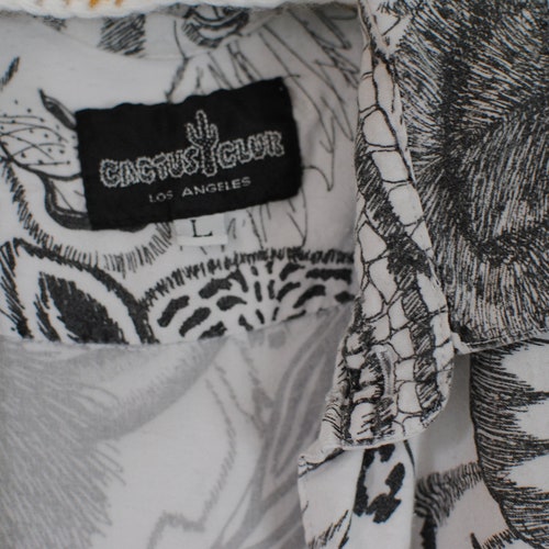Cactus Club black white all over print animal shirt shops blouse zoo animals safari shirt screen print