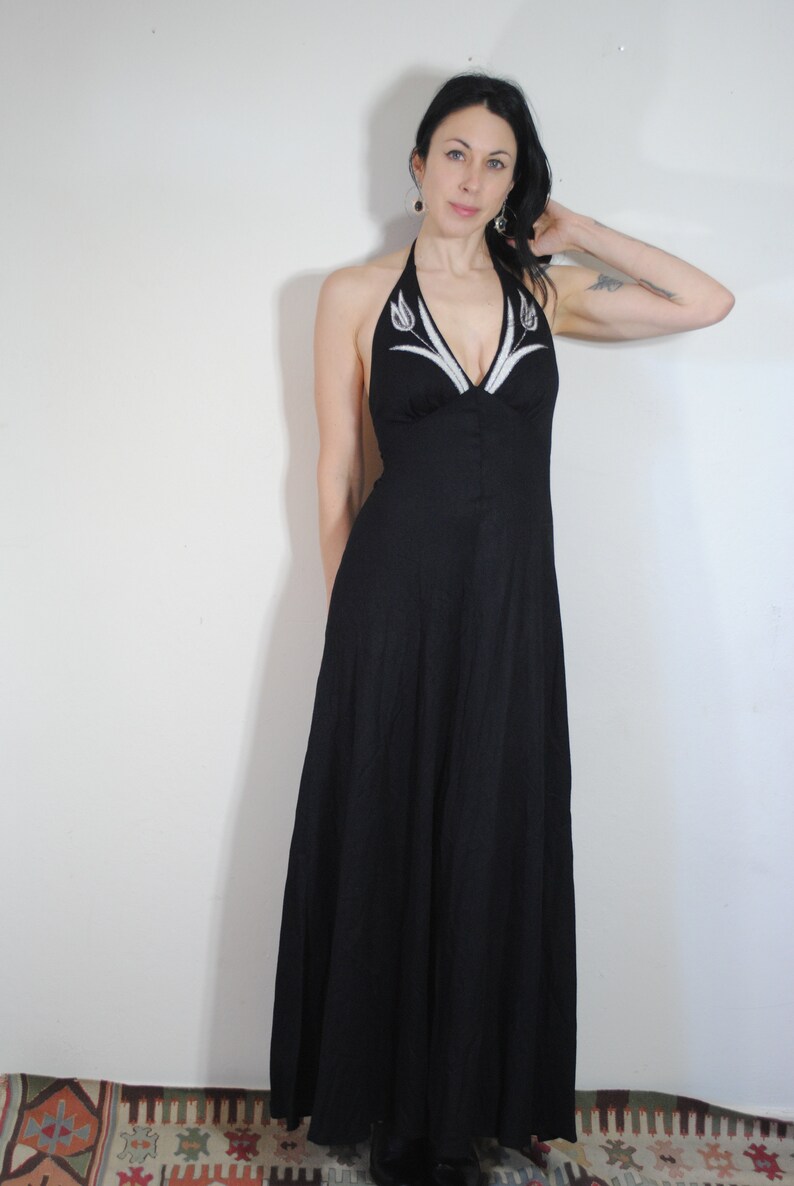 Candi Jones Vintage 70s Maxi Dress Tulip Flower Design Halter | Etsy