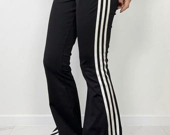 Pantalones deportivos de yoga de cintura baja acampanados con 3 rayas de Adidas, vintage y raros