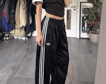 Pantalones deportivos negros Adidas, pantalones anchos de pierna holgada, talla XXS/XS