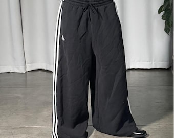 Adidas Black Track Pants, Baggy Wide Leg Sweatpants, XS/S Size