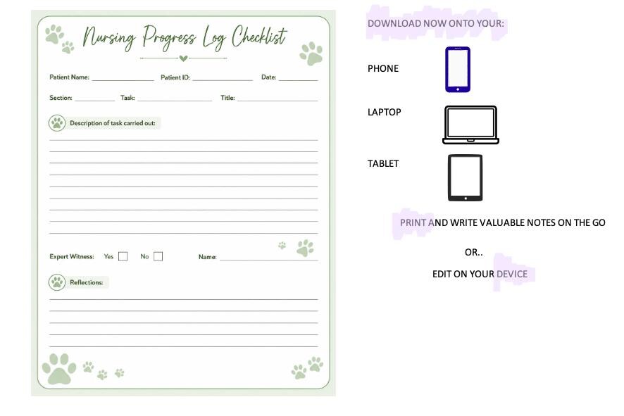 Nursing Progress Log Checklist Printable | Student Nurse Clinical ...