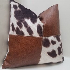 Cowhide Patchwork Pillow Cover: Faux Leather Accent Cushion