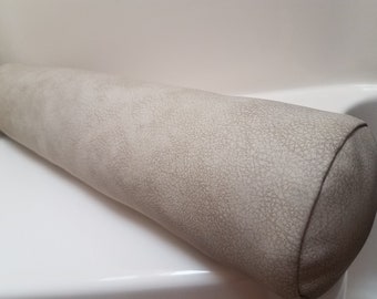 Beige Vegan Leather Bolster Pillow Cover: Yoga Body Lumbar, Any Size