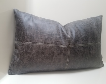 Vegan Leather Patchwork Pillow Cover: Faux Leather Cushion, RV Decor