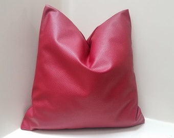 Red Faux Leather Pillow Cover: Vegan Sofa Cushion